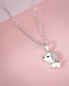 Girls Sterling Silver Cute Puppy Pendant with Chain-image-24