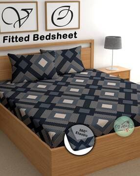180TC Cotton Double Printed Fitted Bedsheet with Pillow Covers-image-3