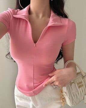 Women Slim Fit Zip-Front Top