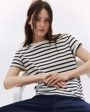 togs & terre Women Striped Oversized Fit Crew-Neck T-Shirt-picture-34