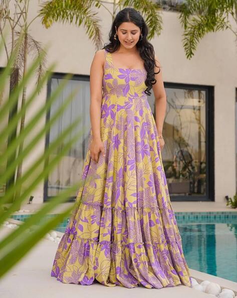 purple and yellow dresses fitted lace wedding dress Purple and Yellow Gradient V-neckline Straps Tulle Evening Gown, Long Cutedressy