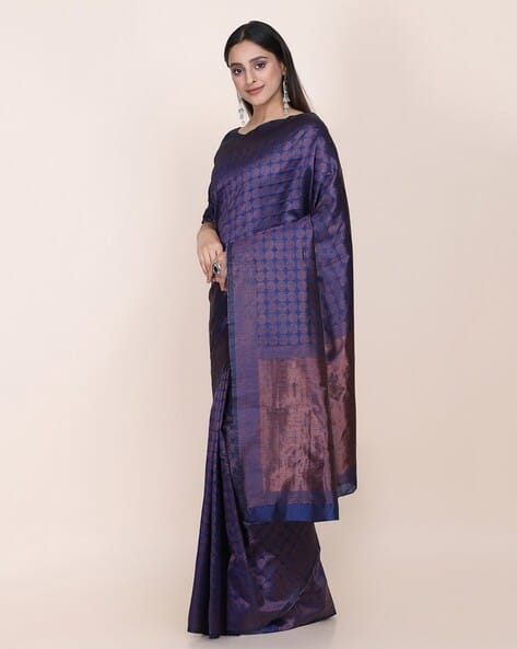 Revangi Women Silk Blend Ethnic Motif Printed Saree  with Blouse Piece