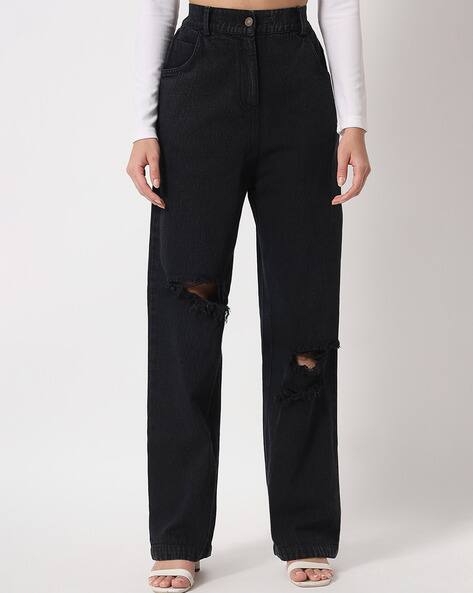 LEIA Women Heavily-Distressed Flared Jeans