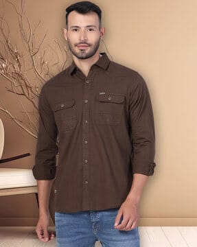 Buy D finish Men Double Pocket Regular Fit Shirt Online | Ajio.com