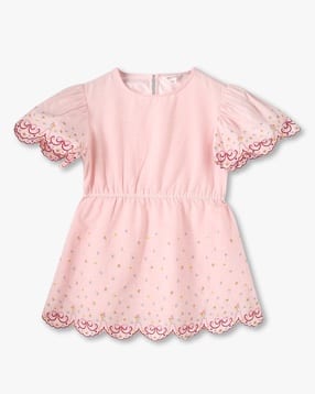 Girls Embroidered Peplum Top with Scalloped Hem