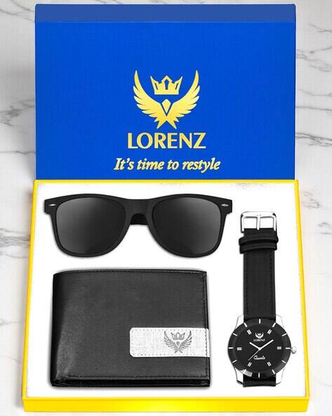 LORENZ CM-109SN-WL-18 Water-Resistant Analogue Watch with Wallet & Sunglasses