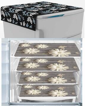 revexo Set of 4 Floral Print Fridge Mats with Top Cover-picture-12