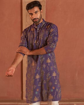 Printed Silk Blend Straight Kurta