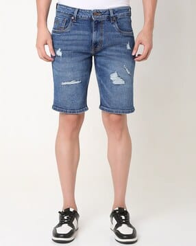 spykar Men Distressed Regular Fit Denim Shorts-picture-15