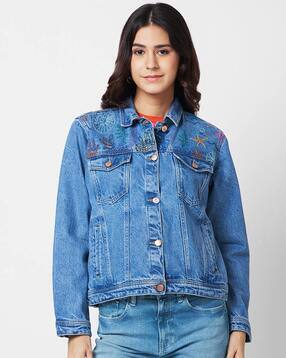 spykar Women Embroidered Regular Fit Denim Jacket-picture-37