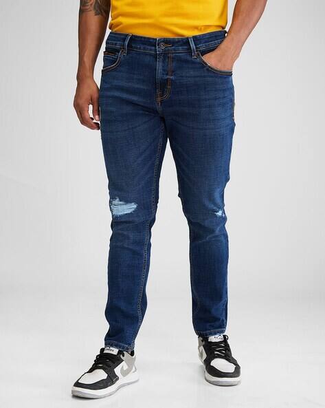 SPYKAR Men Lightly Washed Distressed Tapered Fit Jeans
