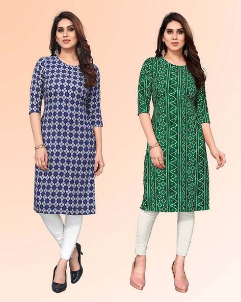 Revangi Women Pack Of 2 Chevron Print Straight Kurta