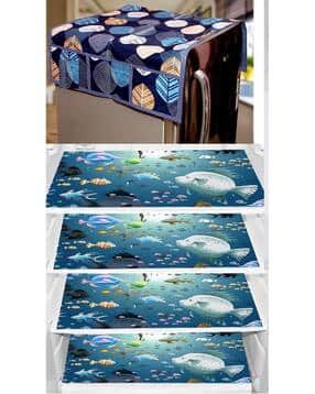 revexo Set of 4 Floral Print Fridge Mats with Top Cover-picture-10