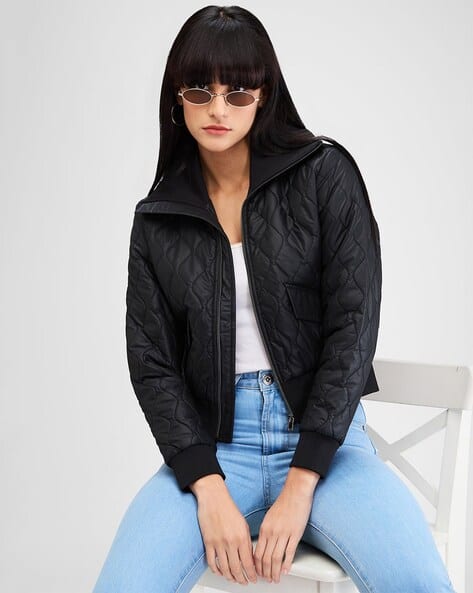 Womens Jacket Spykar Black Bomber Jacket Women Quilted