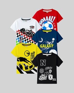 kuchipoo Boys Pack of 5 Relaxed Fit Graphic Print Round-Neck T-Shirts-picture-38
