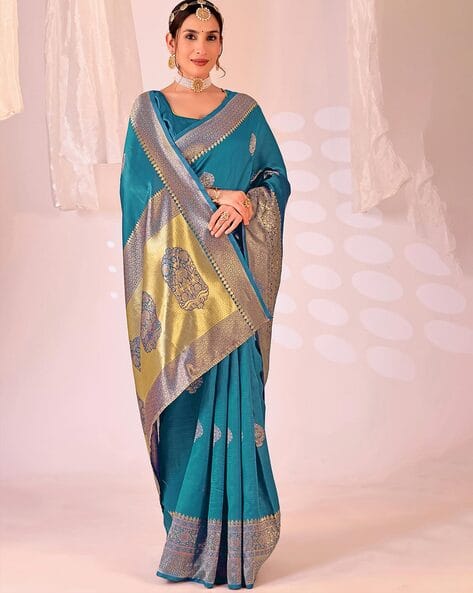 Nyrika Women Floral Woven Banarasi Saree with Contrast Border