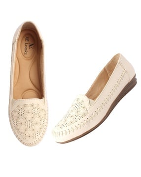 Women Perforated Slip-On Heeled Wedges-image-44