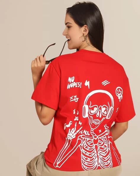 Fabflee X AG Women Graphic Print Oversized Crew-Neck T-Shirt