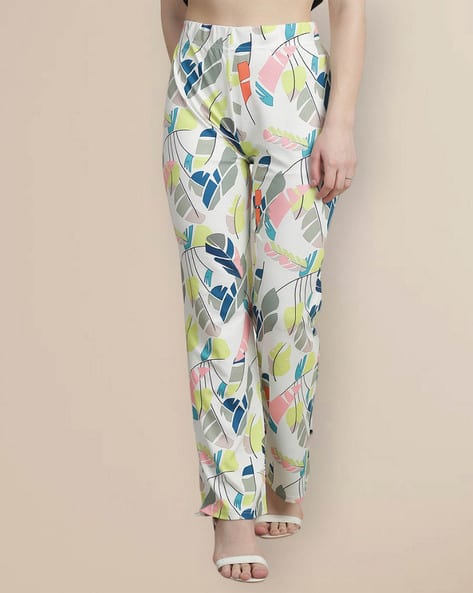 TROMKO Women Leaf Print Boot Fit Flat-Front Pants