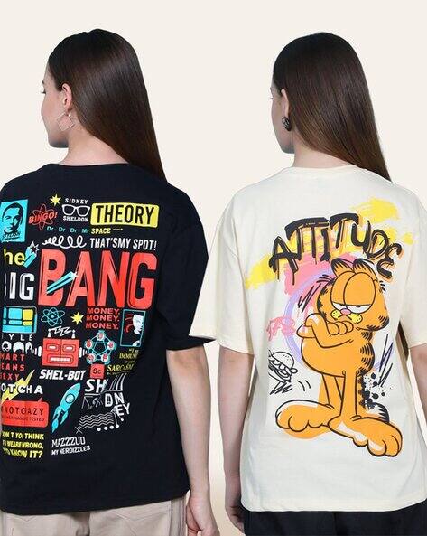 Fabflee X AG Women Pack of 2 Graphic Print Loose Fit Round-Neck T-Shirts