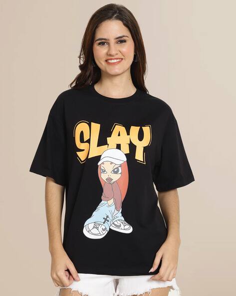 Fabflee X AG Women Typographic Print Regular Fit Round-Neck T-Shirt
