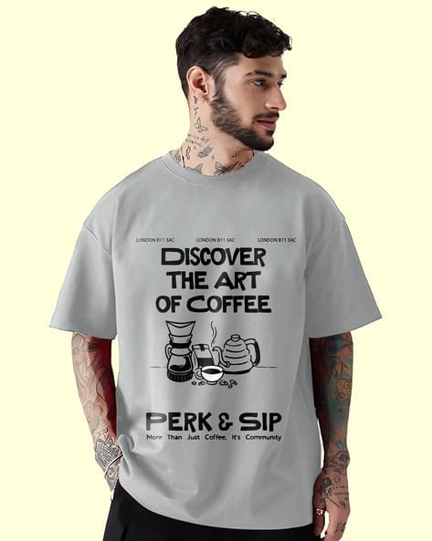 AOOSH Men Graphic Print Loose Fit Round-Neck T-Shirt