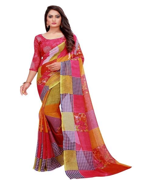 Revangi Women Floral Print Saree with Contrast Border