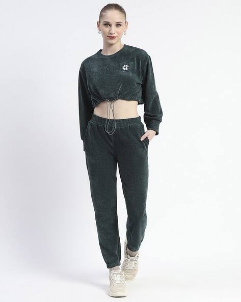 MADAME Women Crop Sweatshirt & Joggers Set
