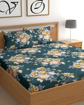 cg homes 200 TC Floral Print Double Fitted Bedsheet with Pillow Covers -picture-50