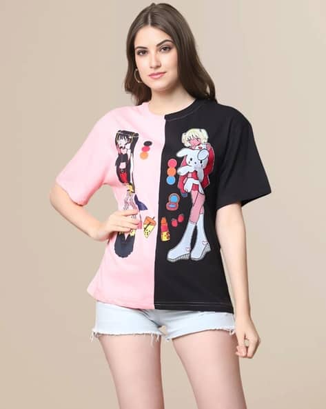 Fabflee X AG Women Colourblock Oversized Crew-Neck T-Shirt