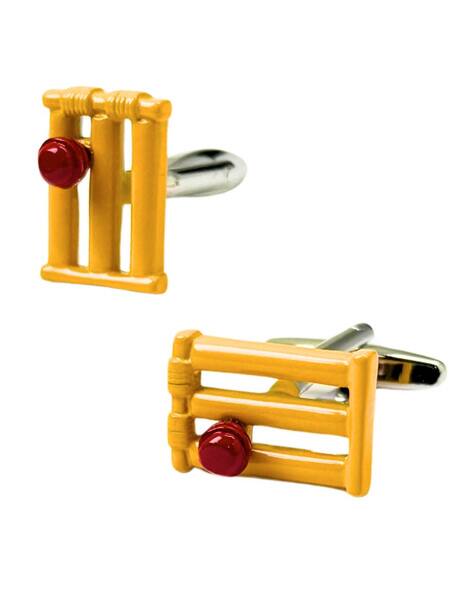 THE TIE HUB Men Brass Cricket Cufflinks