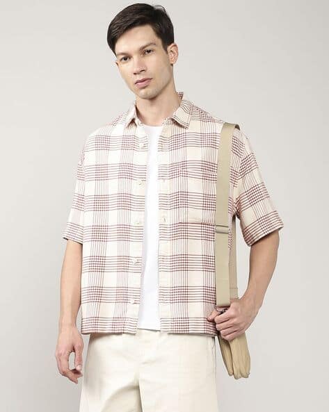 Lee Cooper Men Checked Oversized Shirt with Patch Pocket