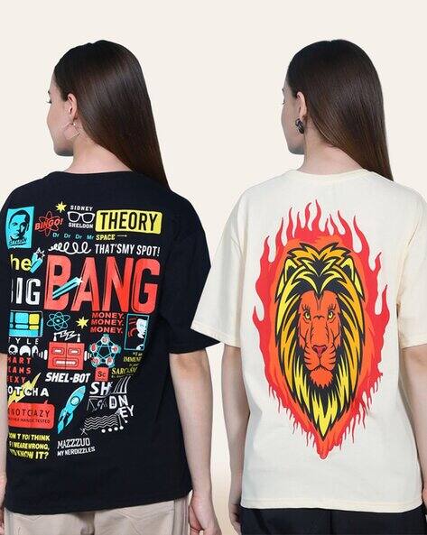 Fabflee X AG Women Pack of 2 Graphic Print Loose Fit Crew-Neck T-Shirts