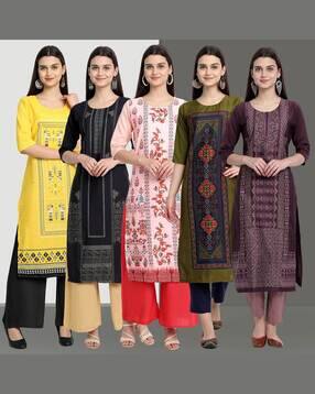 7 threads Women Pack of 5 Printed Straight Kurtas-picture-30