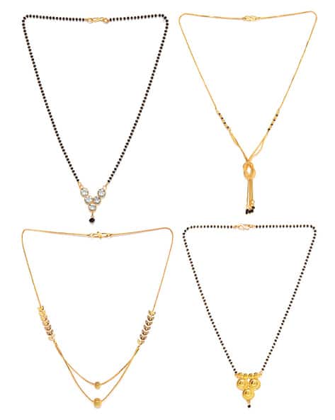 Women Set of 4 Gold-Plated Beaded Mangalsutras