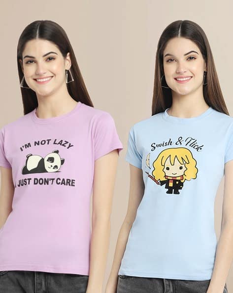 Women Pack of Graphic Print Regular Fit Round-Neck T-Shirts
