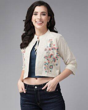 Women Embroidered Regular Fit Jacket