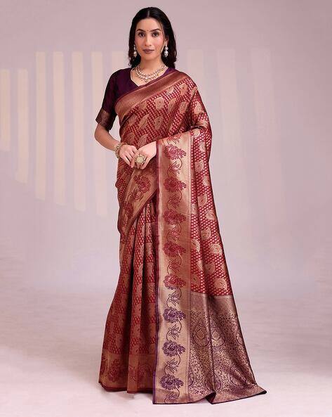 Nyrika Women Paisley Woven Banarasi Saree with Contrast Border