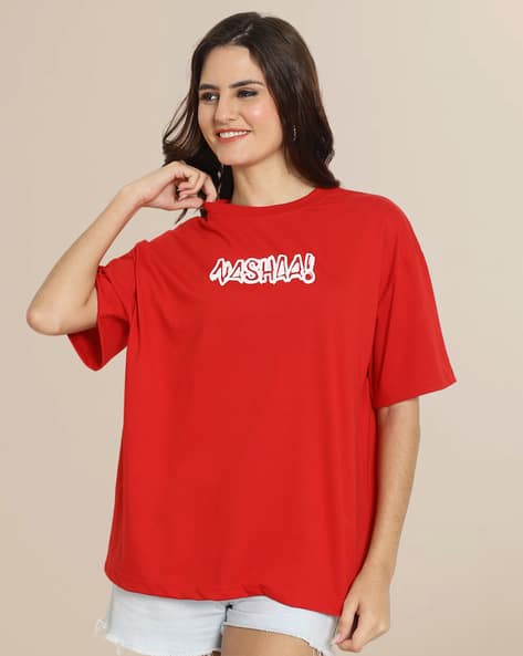 Fabflee X AG Women Typographic Print Regular Fit Crew-Neck T-Shirt