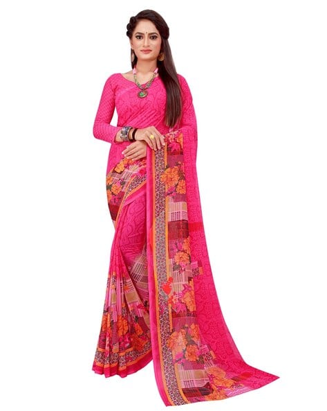 Revangi Women Floral Print Georgette Saree