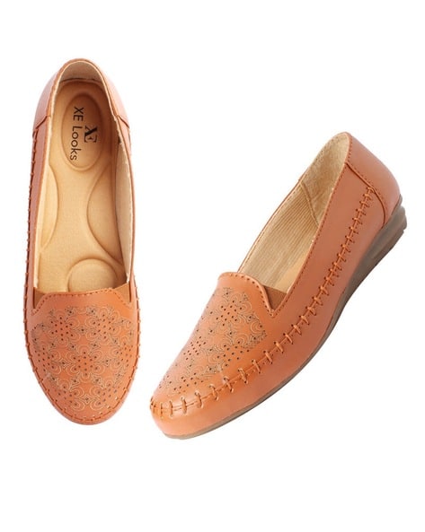 XE LOOKS Women Perforated Slip-On Heeled Wedges