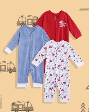 mothercare Infants Pack of 3 Printed Cotton Rompers-picture-43