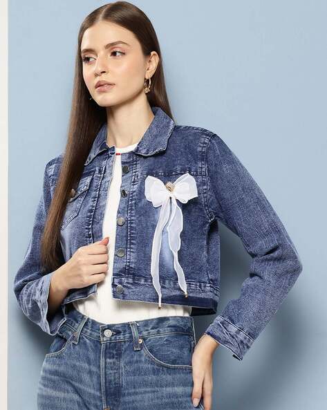 Women Embroidered Regular Fit Denim Jacket