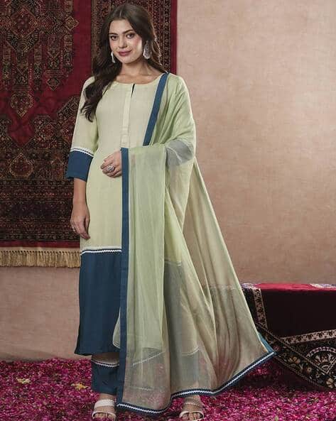 ANNI DESIGNER Women Colourblock Straight Kurta Set