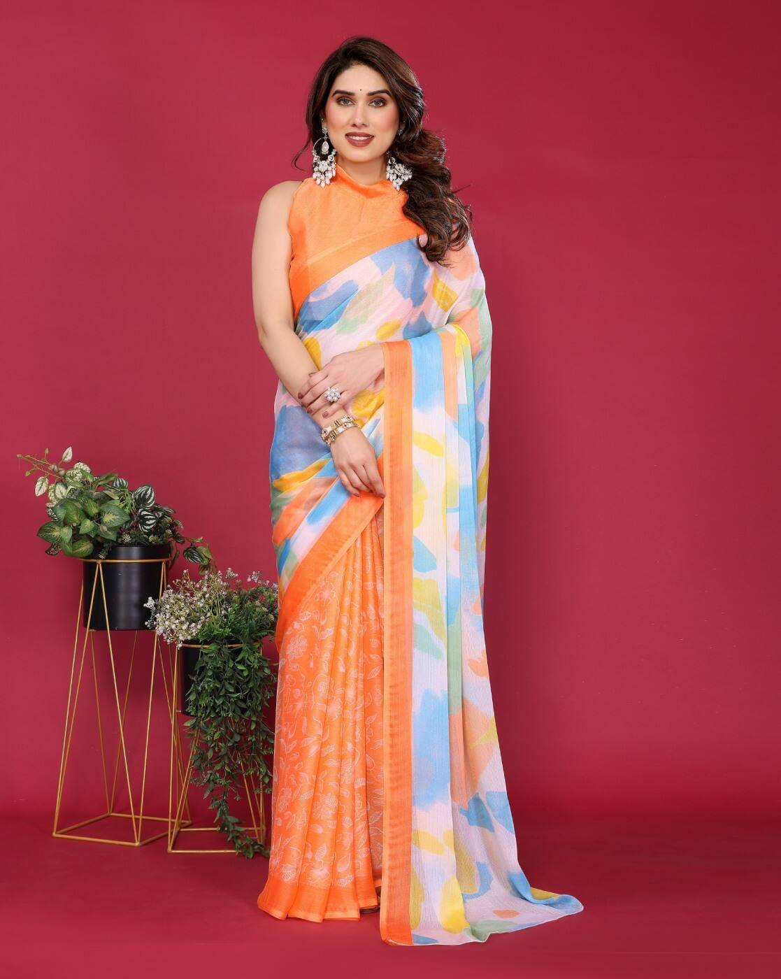 Fashionfricks Printed Saree with Running Blouse Piece For Women (Multi, OS)
