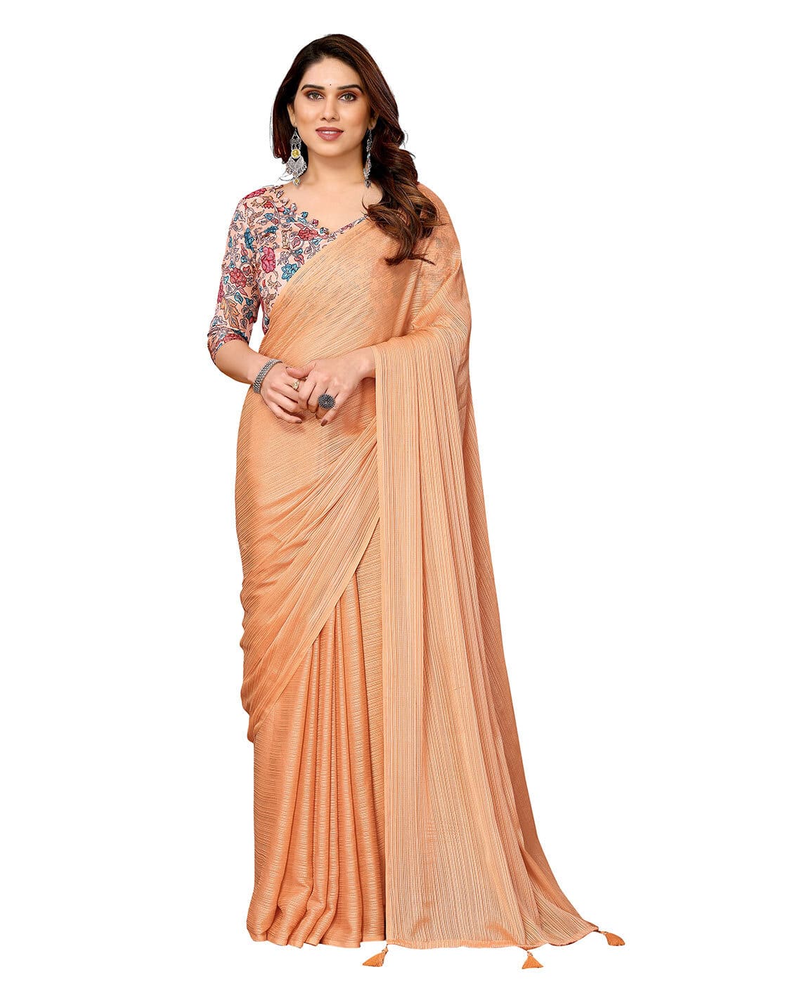 Fashionfricks Saree with Kalamkari Digital Print Blouse Piece For Women (Orange, OS)