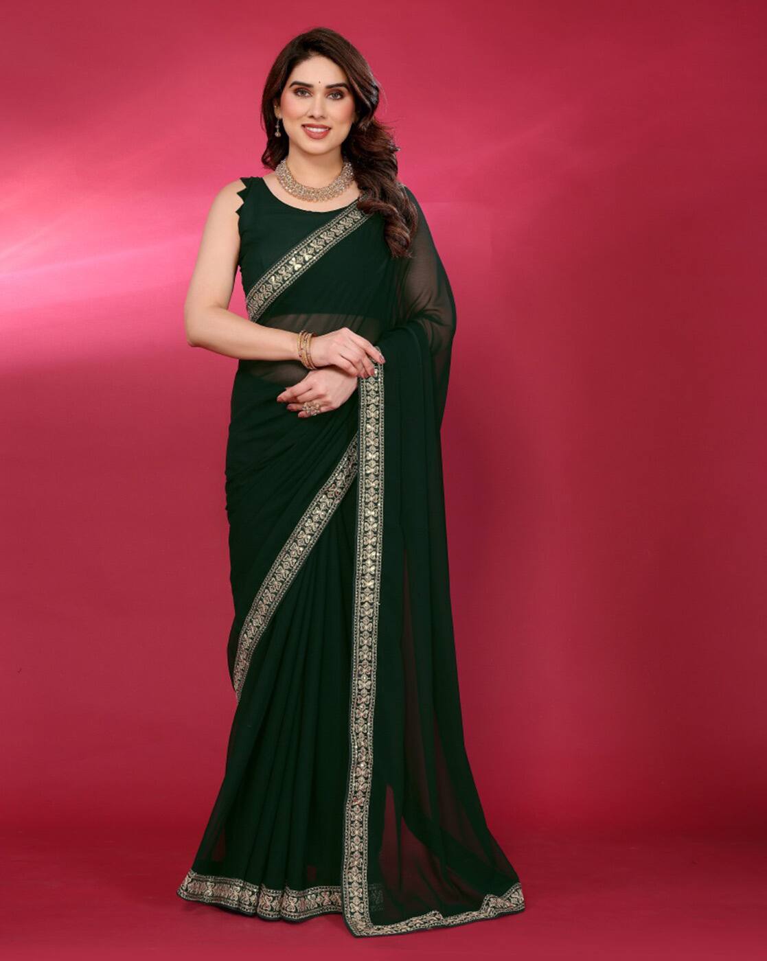 Fashionfricks Saree with Embroidered Border For Women (Multi, OS)