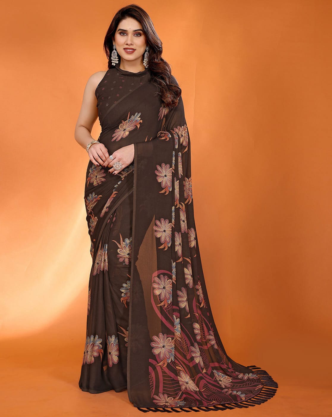 Fashionfricks Floral Print Saree with Tassels For Women (Multi, OS)