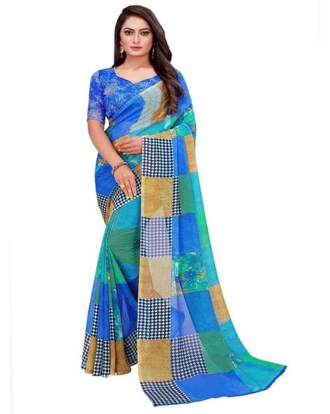 Nyrika Women Checked Georgette Saree