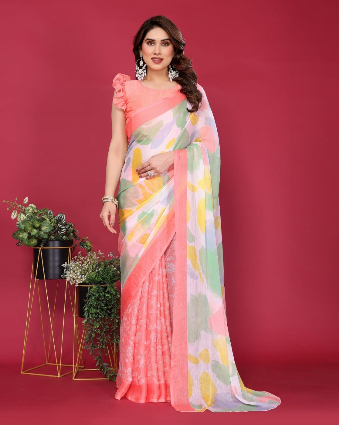 Fashionfricks Printed Saree with Running Blouse Piece For Women (Multi, OS)